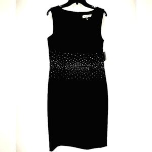 New With Tag Kasper Black Sleeveless Rhinestone Sheath Dress Size 8